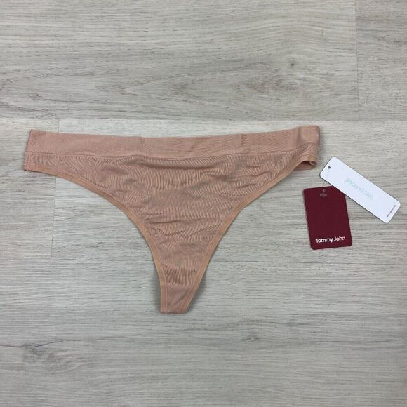 Tommy John Second Skin Thong Panty Womens Medium Maple Sugar Beige NEW - Picture 2 of 5